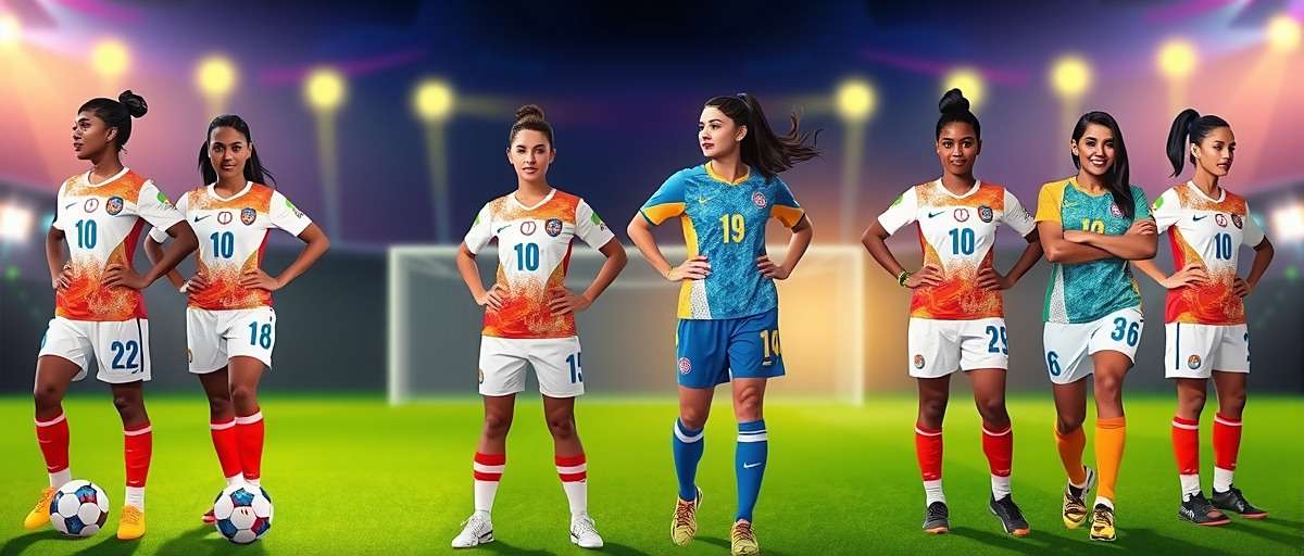 Goan Midfield Maestros Women's Football Expansion Concept art for upcoming Goan Midfield Maestros women's football expansion showing players in Indian national team kits