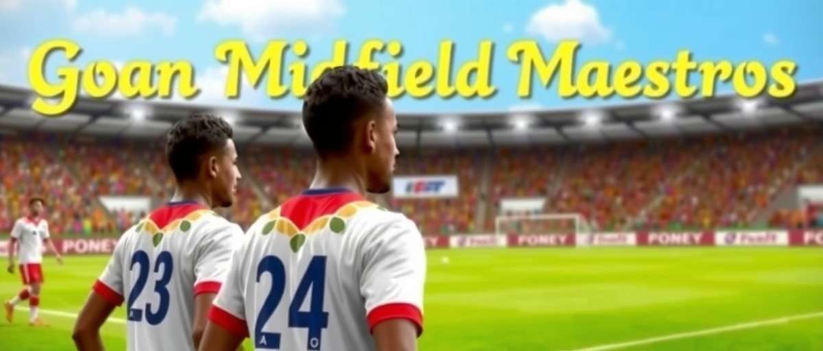 Goan Midfield Maestros Official Cover Art Goan Midfield Maestros game cover featuring football players in traditional Goan attire with stadium background